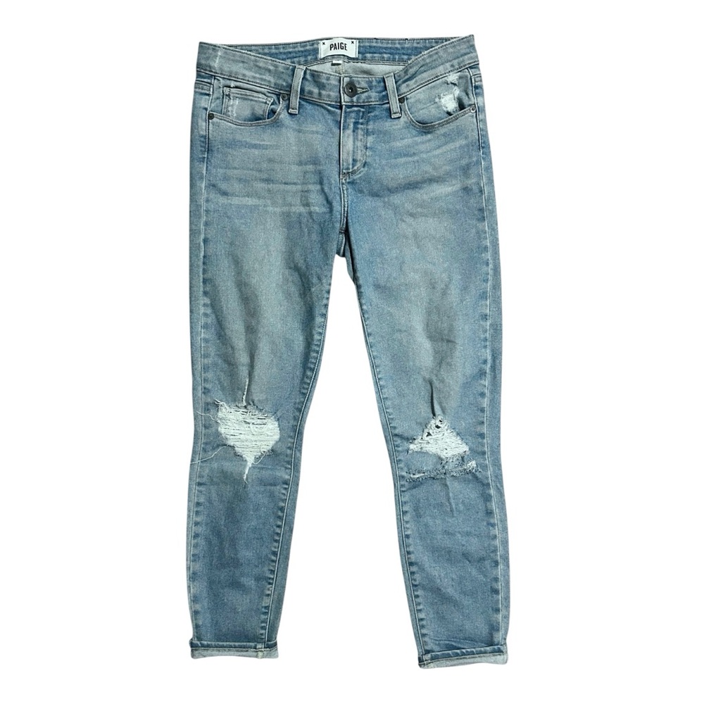 PAIGE Distressed Mid-Rise Verdigo Ankle Crop Jeans 28
